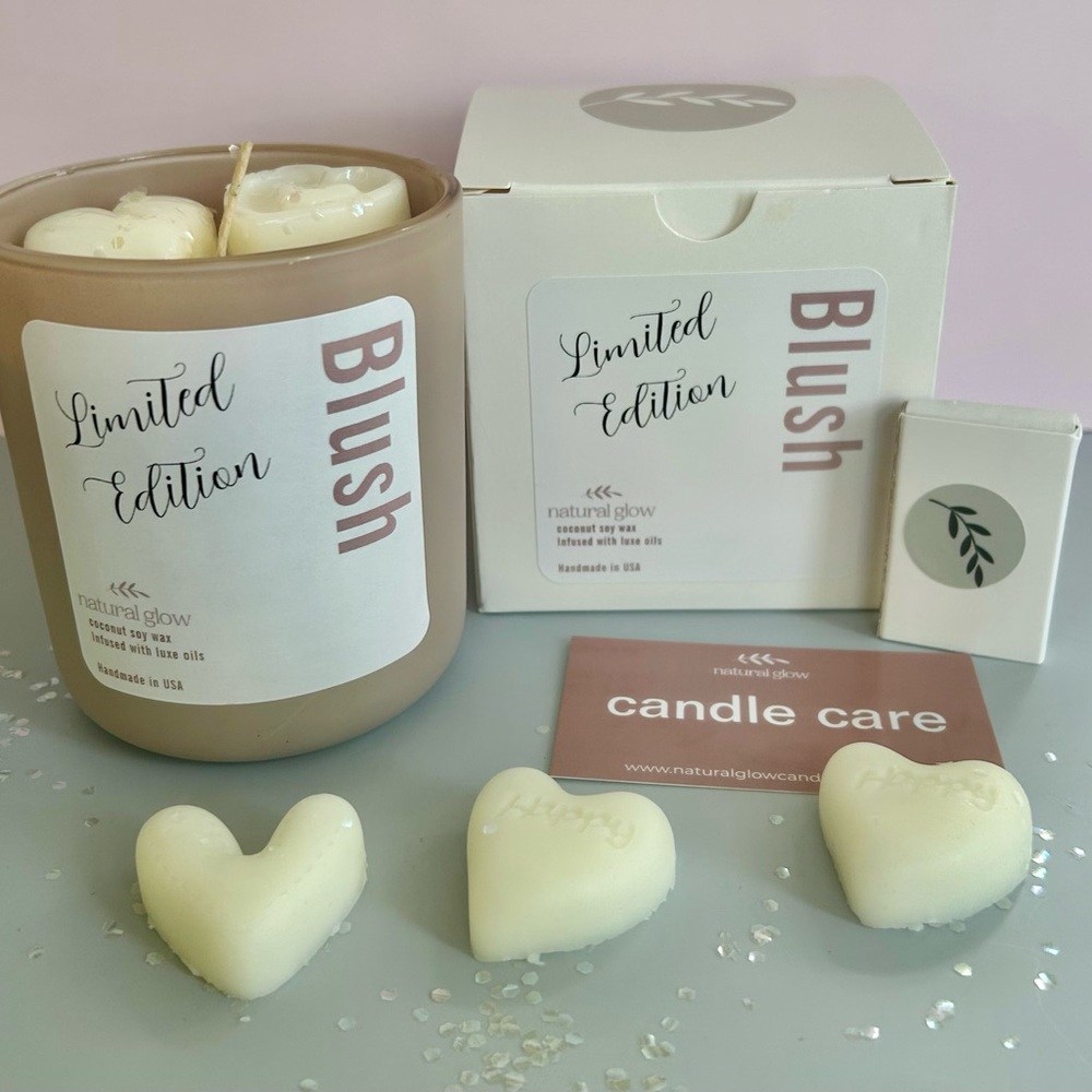 Natural Glow Coconut soy wax Blush candle gift set. Great gift